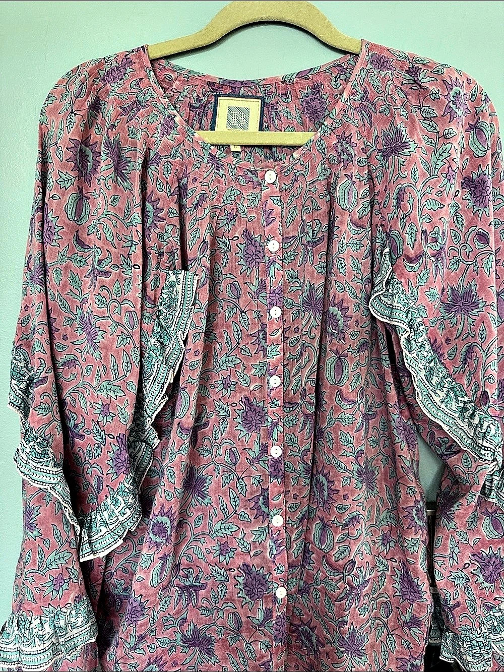 Bell by Alicia Bell Floral Blouse Pink & Purple Large Like New